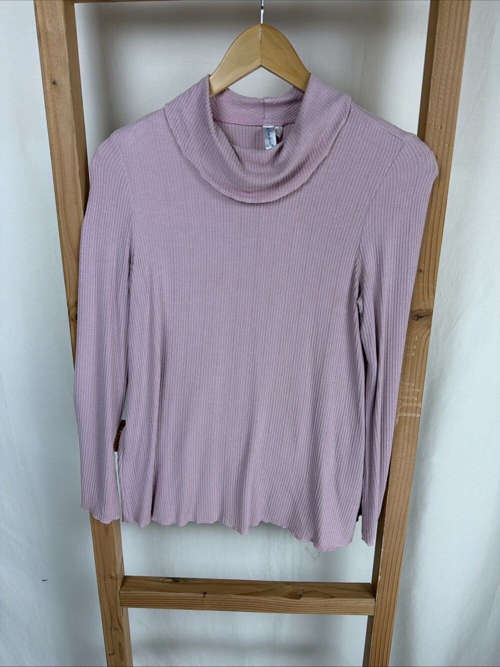 NWT Kleen Pink Long Sleeve Turtleneck Ribbed Top Cotton Blend #0823 MED